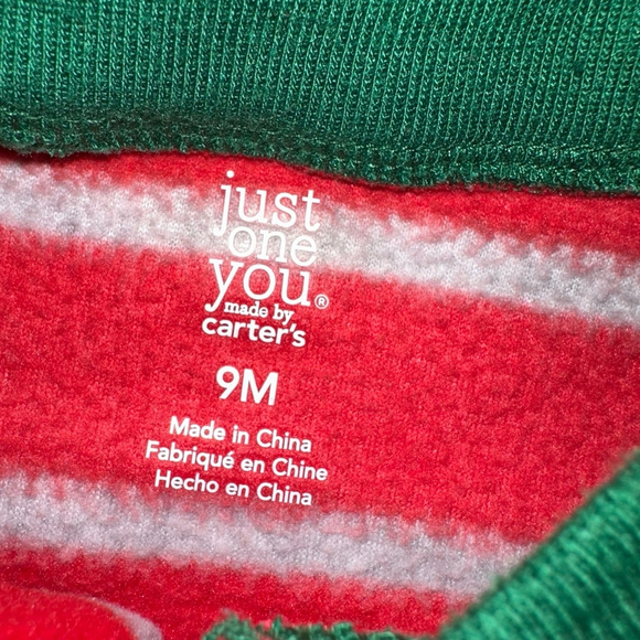 Unisex Baby Just One You by Carter's 9M Red footed pajamas reindeer Christmas - Picture 2 of 4